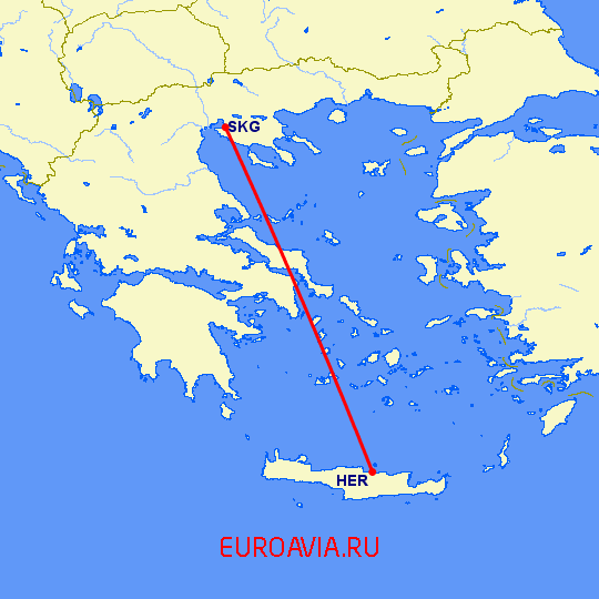перелет Салоники — Ираклион на карте