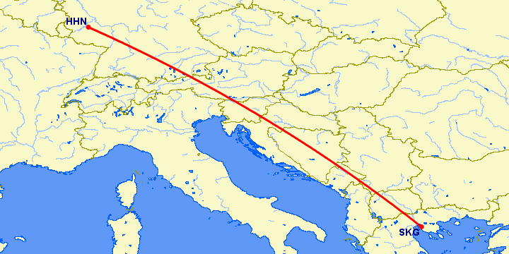 перелет Салоники — Hahn на карте