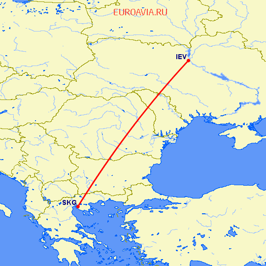 перелет Салоники — Киев на карте