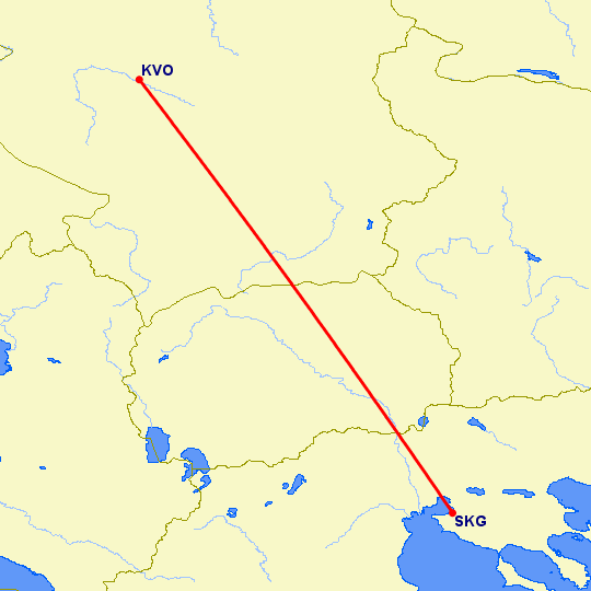 перелет Салоники — Кралево на карте