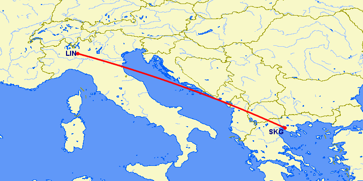 перелет Салоники — Милан на карте