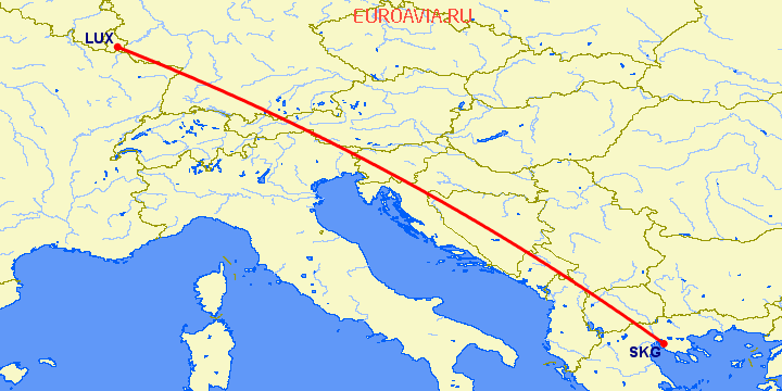 перелет Салоники — Люксембург на карте