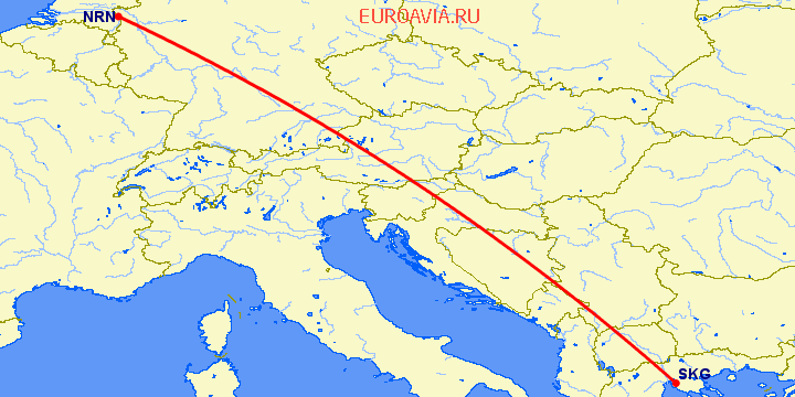 перелет Салоники — Дюссельдорф на карте