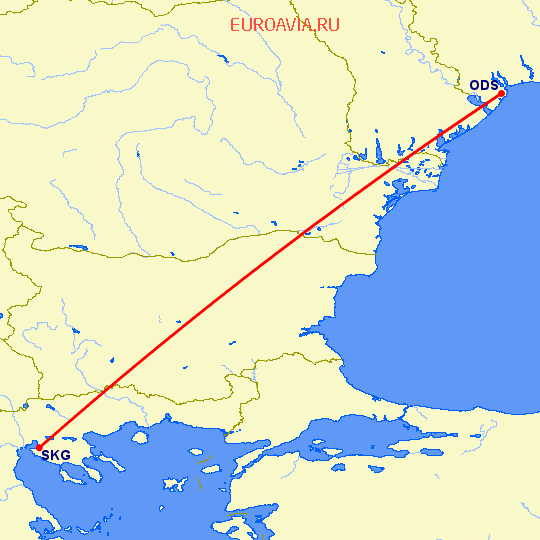 перелет Салоники — Одесса на карте