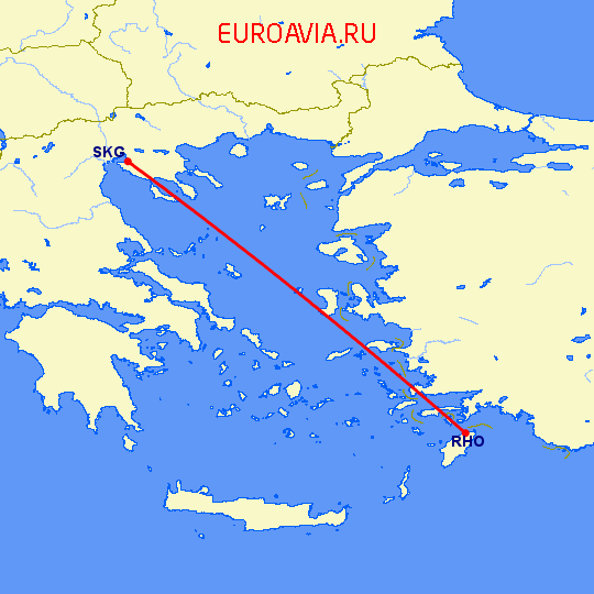 перелет Салоники — Родос на карте