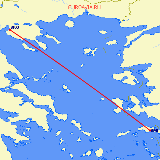 перелет Салоники — Samos на карте