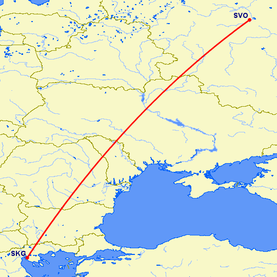 перелет Салоники — Москва на карте