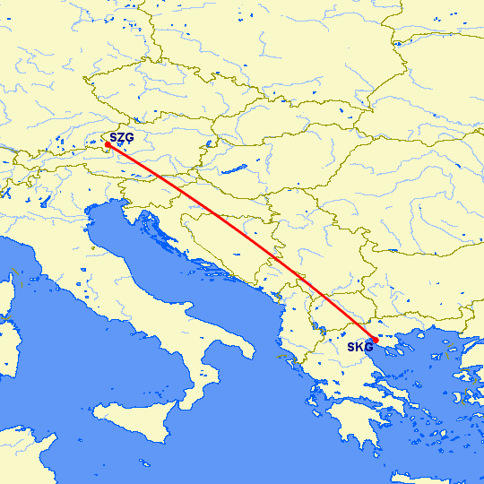 перелет Салоники — Зальцбург на карте