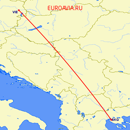 перелет Салоники — Вена на карте