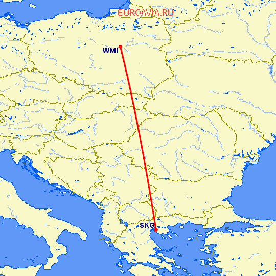 перелет Салоники — Варшава на карте