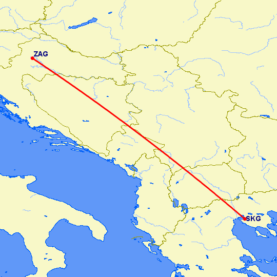 перелет Салоники — Загреб на карте