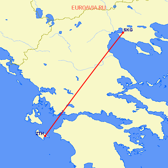 перелет Салоники — Закинтос на карте