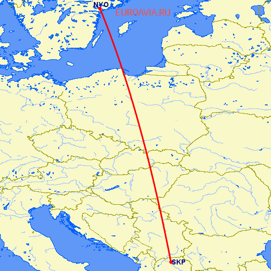 перелет Скопье — Стокгольм на карте