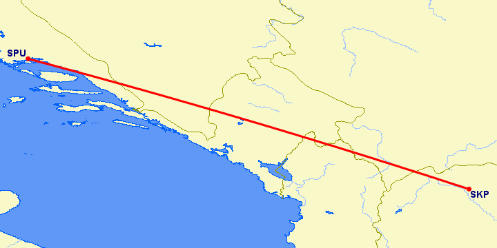 перелет Скопье — Сплит на карте