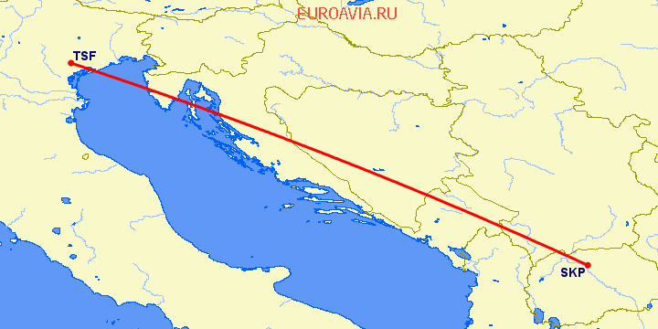 перелет Скопье — Тревисо на карте