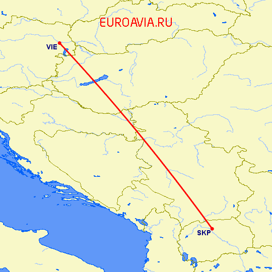 перелет Скопье — Вена на карте