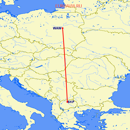 перелет Скопье — Варшава на карте