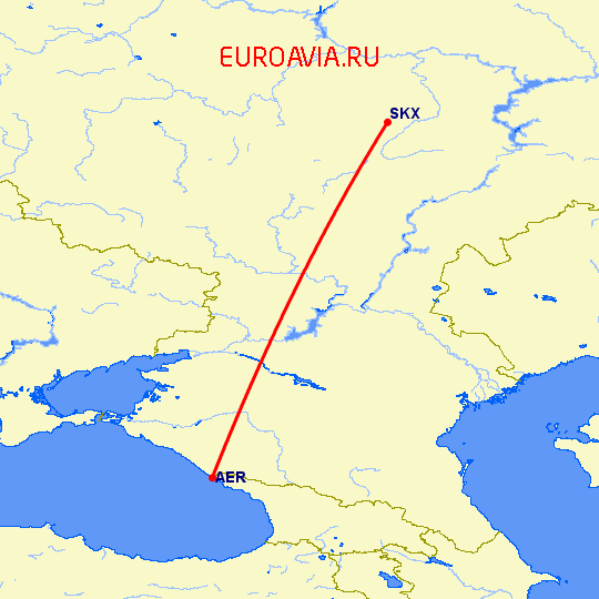 перелет Саранск — Сочи на карте