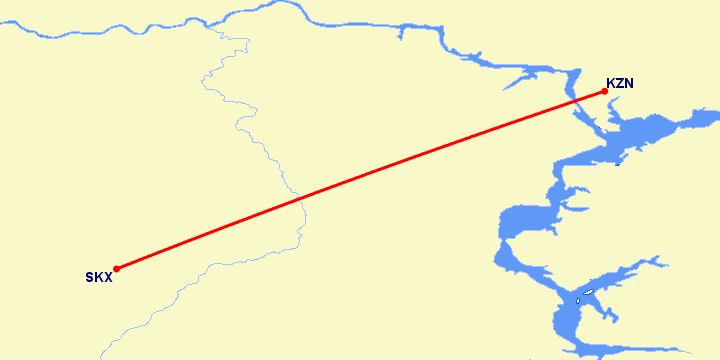 перелет Саранск — Казань на карте