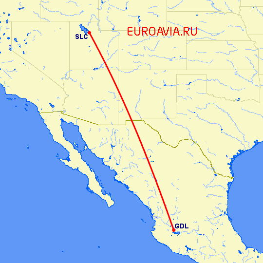 перелет Солт Лейк Сити — Гуадалахара на карте