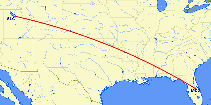 перелет Солт Лейк Сити — Орландо на карте