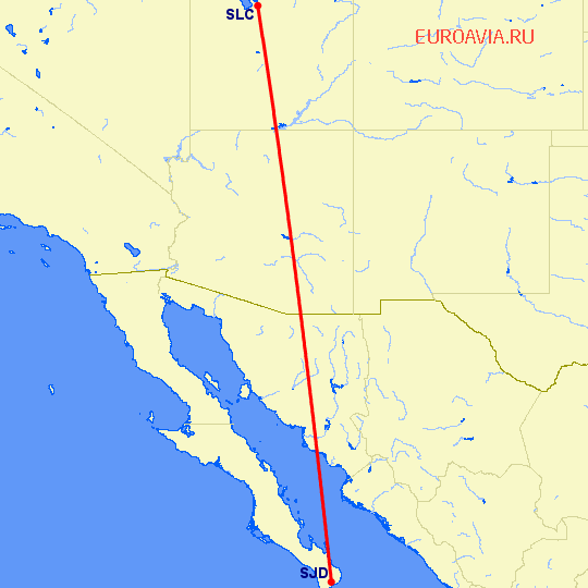 перелет Солт Лейк Сити — San Jose Del Cabo на карте