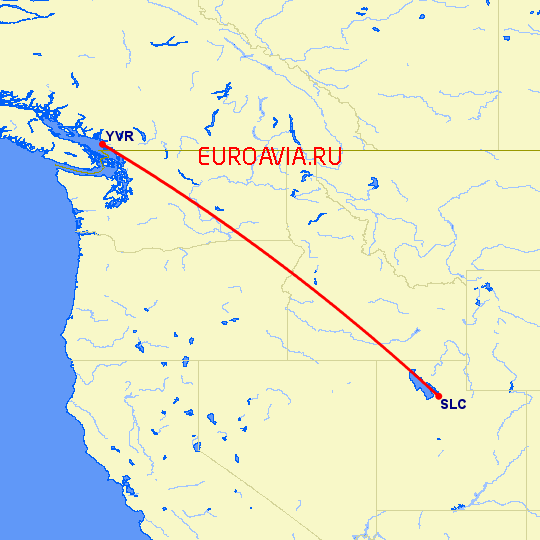 перелет Солт Лейк Сити — Ванкувер на карте