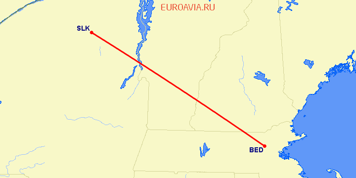 перелет Saranac Lake — Bedford-Hanscom на карте