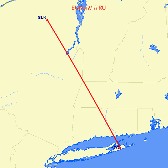 перелет Saranac Lake — East Hampton на карте