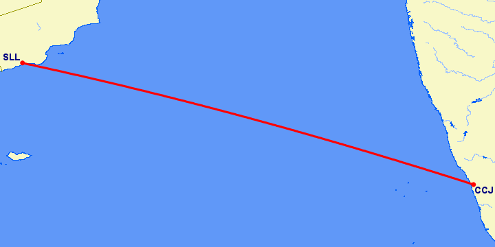 перелет Салала — Kozhikode на карте