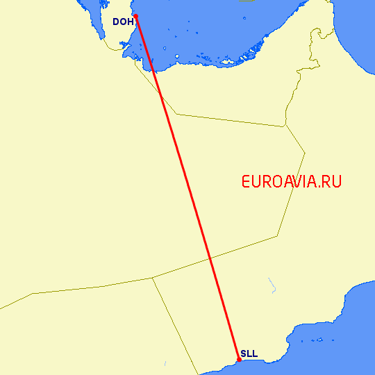 перелет Салала — Доха на карте