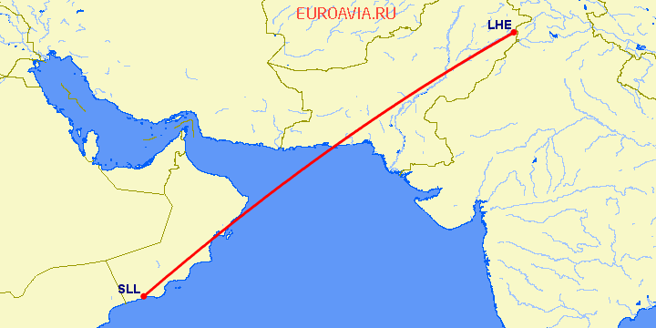 перелет Салала — Лахор на карте