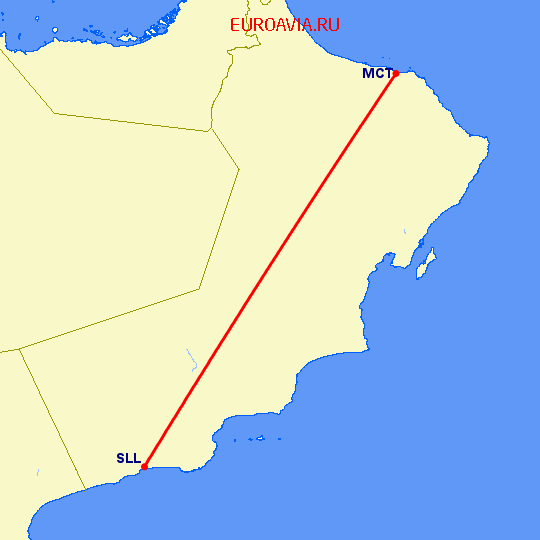 перелет Салала — Маскат на карте