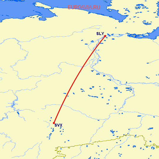перелет Салехард — Екатеринбург на карте