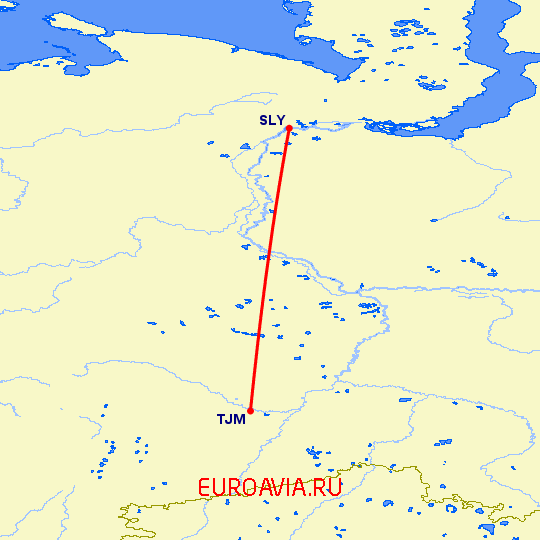 перелет Салехард — Тюмень на карте