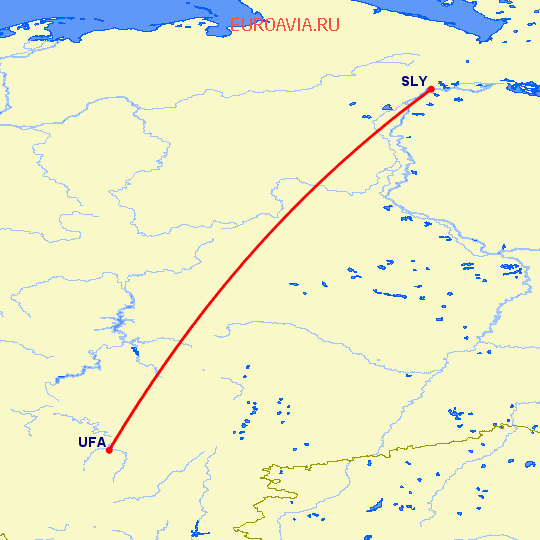 перелет Салехард — Уфа на карте