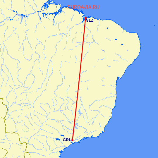 перелет Sao Luis — Сан Паулу на карте