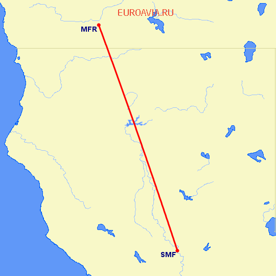 перелет Сакраменто — Медфорд на карте