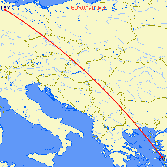 перелет Samos — Гамбург на карте
