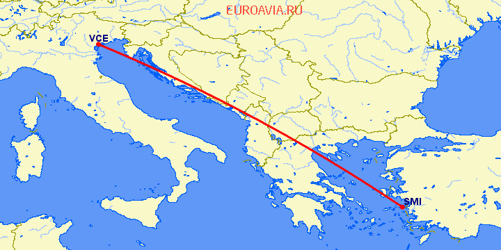перелет Samos — Венеция на карте