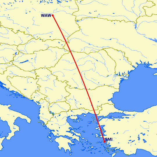 перелет Samos — Варшава на карте