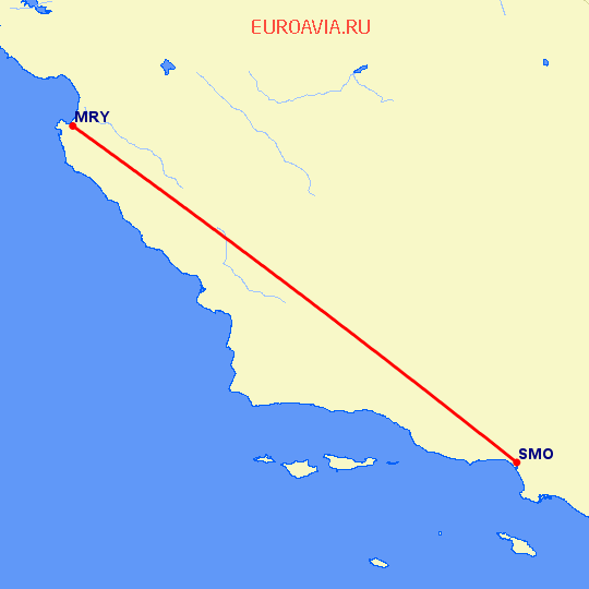 перелет Санта Моника — Монтерей на карте