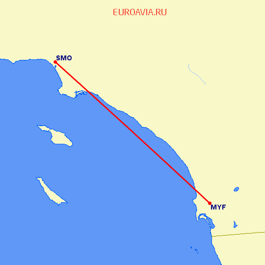 перелет Санта Моника — Сан Диего на карте