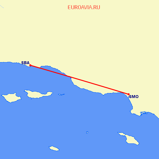 перелет Санта Моника — Санта Барбара на карте