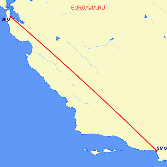 перелет Санта Моника — Сан Франциско на карте