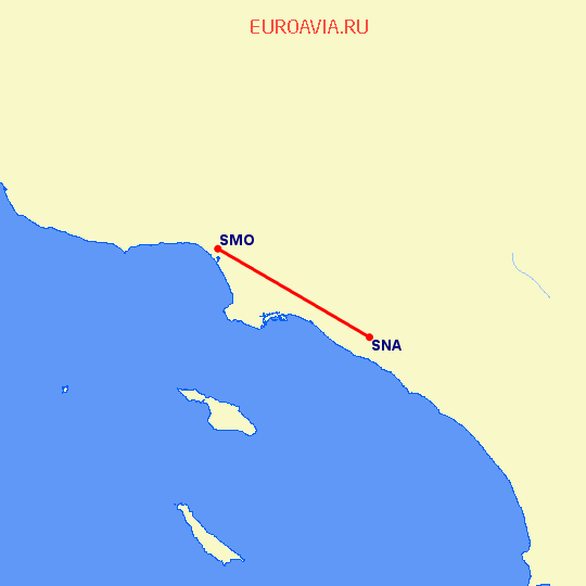 перелет Санта Моника — Санта Ана на карте