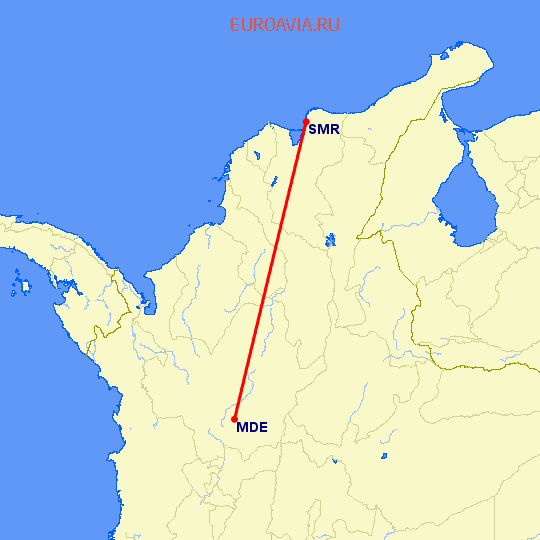 перелет Санта Марта — Меделлин на карте