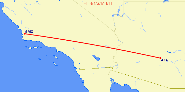 перелет Санта Мария — Финикс на карте