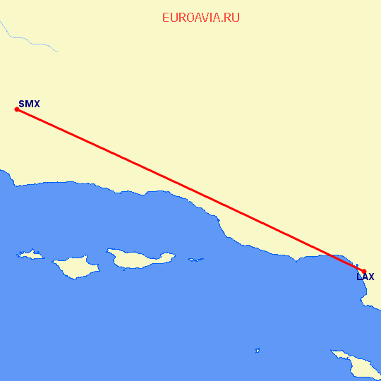 перелет Санта Мария — Лос Анджелес на карте