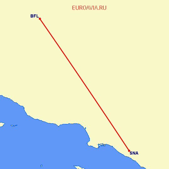 перелет Санта Ана — Бейкерсфилд на карте